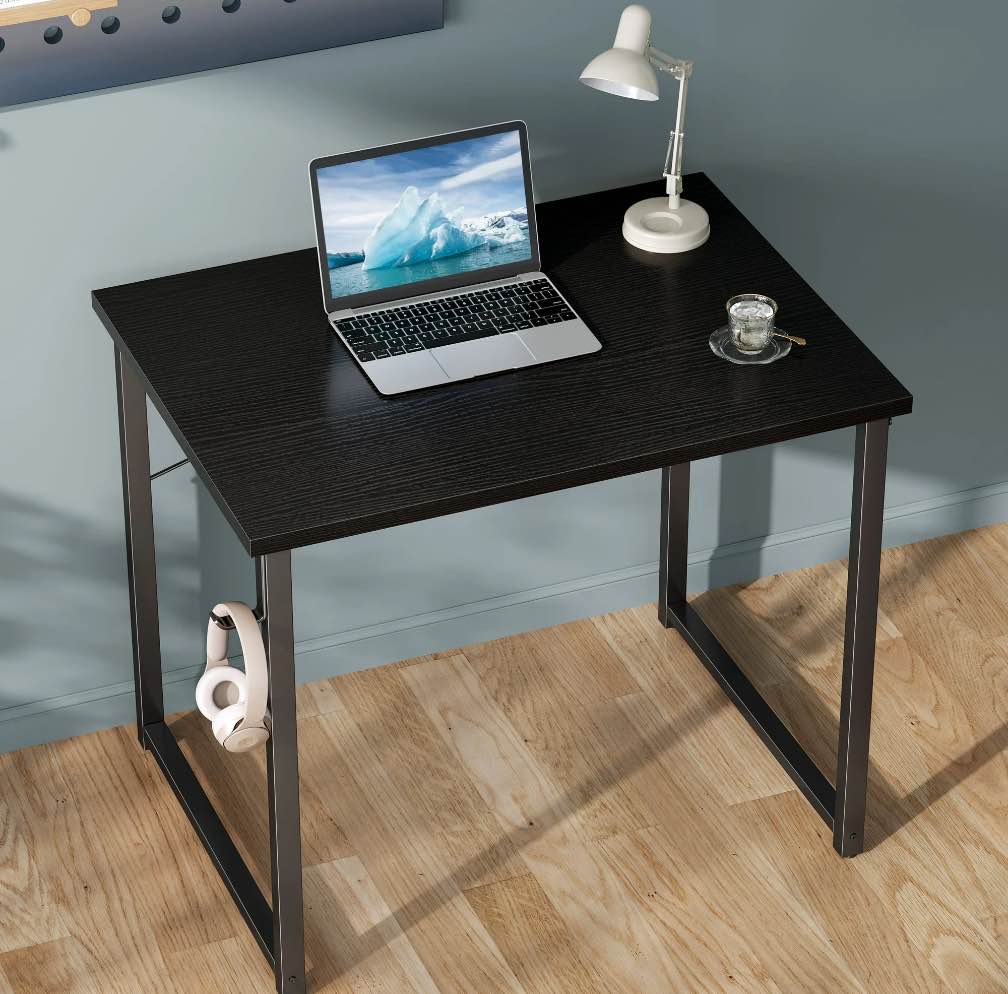 Casacomoda Small Computer Desk - 32 Inch Writing Table with Headphone Hooks for Home Office,  Modern Black