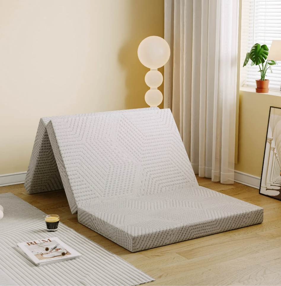 EGOHOME 4 inch Tri Folding Memory Foam Mattress, Queen Size Portable Guest Bed