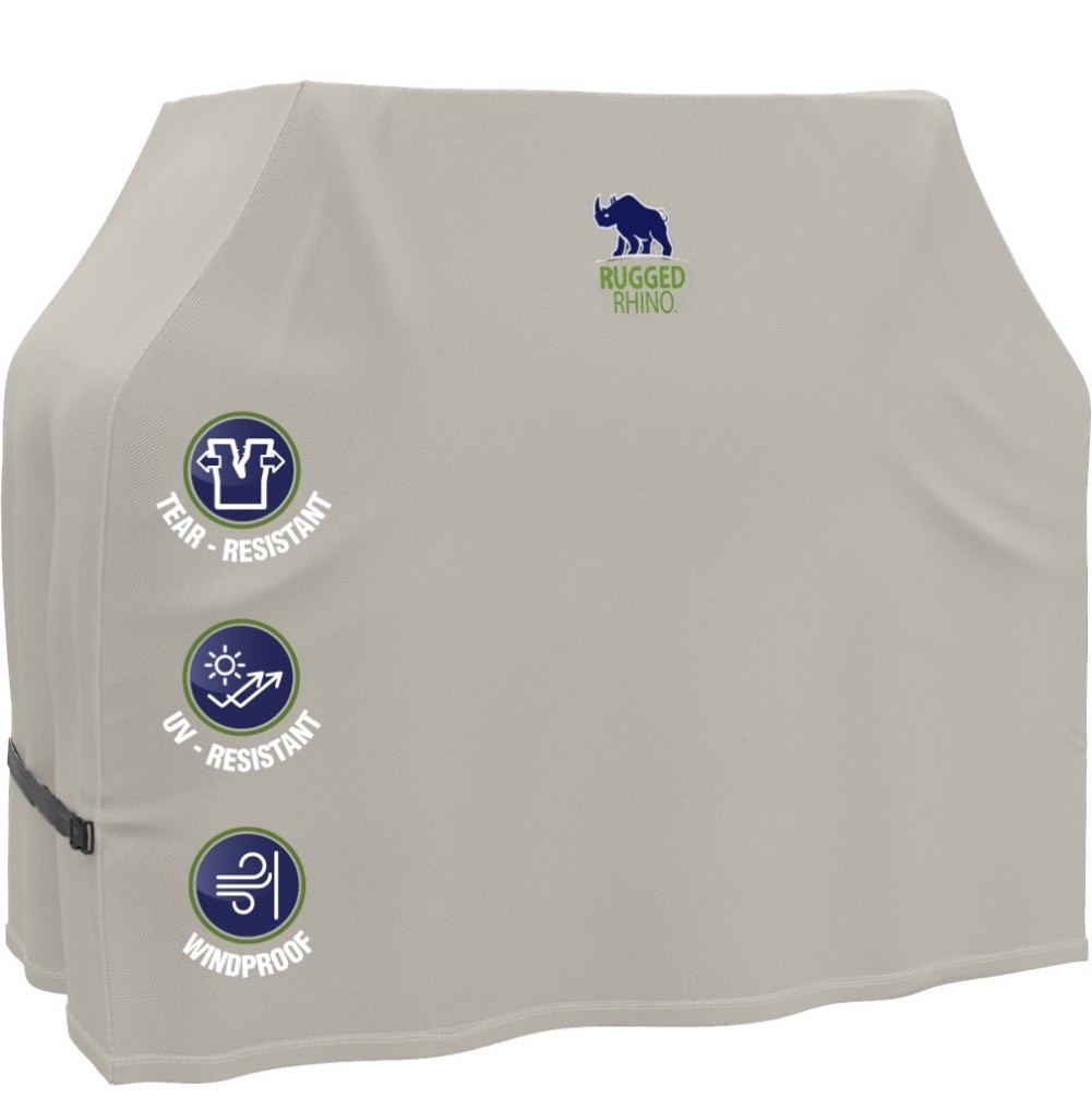 RUGGED RHINO Grill Cover, Three Layer Waterproof, UV Resistant, Buckle Closure, 64x24x48, Beige