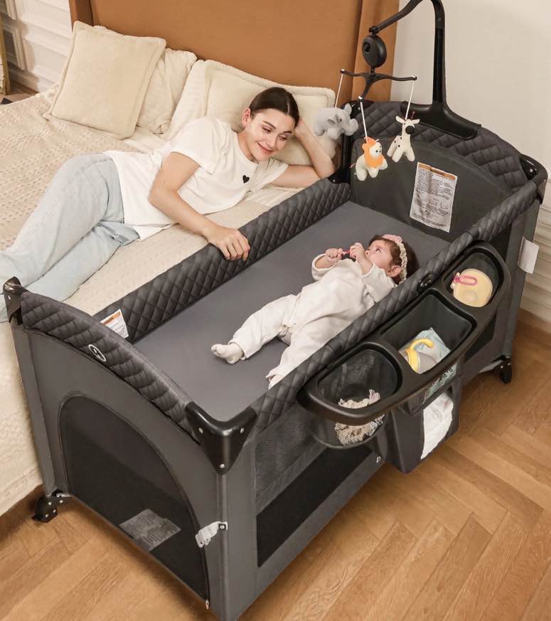 Babyeap 5 in 1 Baby Bassinet,Baby Sleeping Bed,Baby Changing Table,Baby Playpen,Standalone Baby Crib,Baby Bedside Bassinet for Newborn Baby,Gray