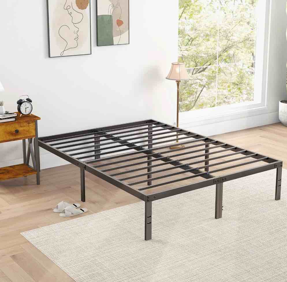 edx Bed Frame - Full Size Heavy Duty Platform Bed with Underbed Storage, 14-Inch High Steel Slat Support, Non-Slip Design, No Box Spring Required