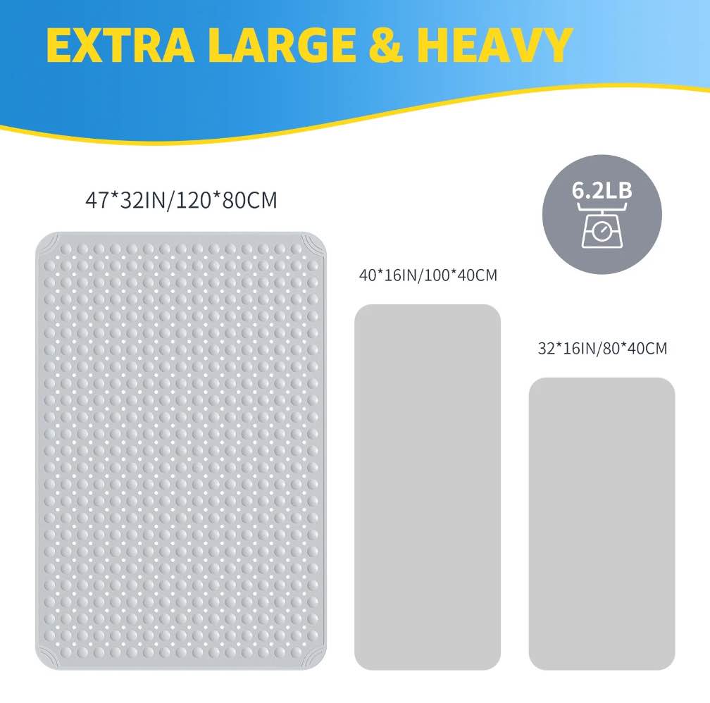 OTHWAY Extra Large Shower Mat 47x32, TPE Non Slip Shower Mat, Inside Shower Mat with Drain Holes Suction Cups, Walk in Shower Mat for Shower Stall, Anti-Slip for Elderly Kids (Light Gray)
