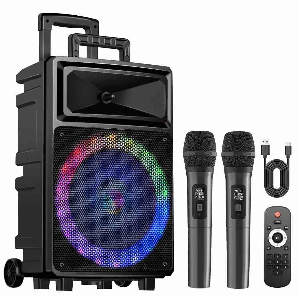 Seenda Karaoke Machine with 2 Wireless Microphones, Bluetooth Speaker, and Portable PA System – Includes FM Radio and 12" Woofer for Party