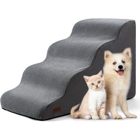 4 Tiers Dog Ramp and Stairs for Beds or Couches - Non-Slip Sturdy Pet Steps - for Small Dogs to Get on High Bed