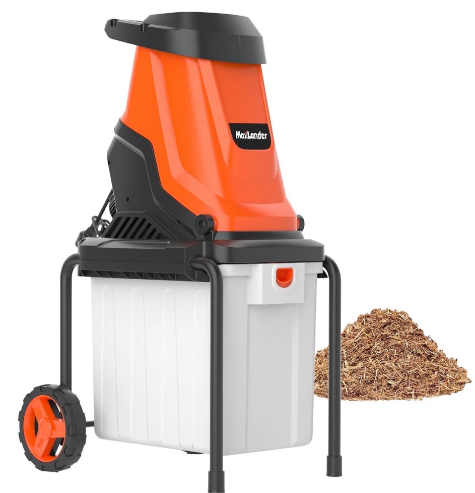 MAXLANDER 15-Amp 120V Heavy-Duty Electric Wood Chipper with 1.2-Bushel Bin