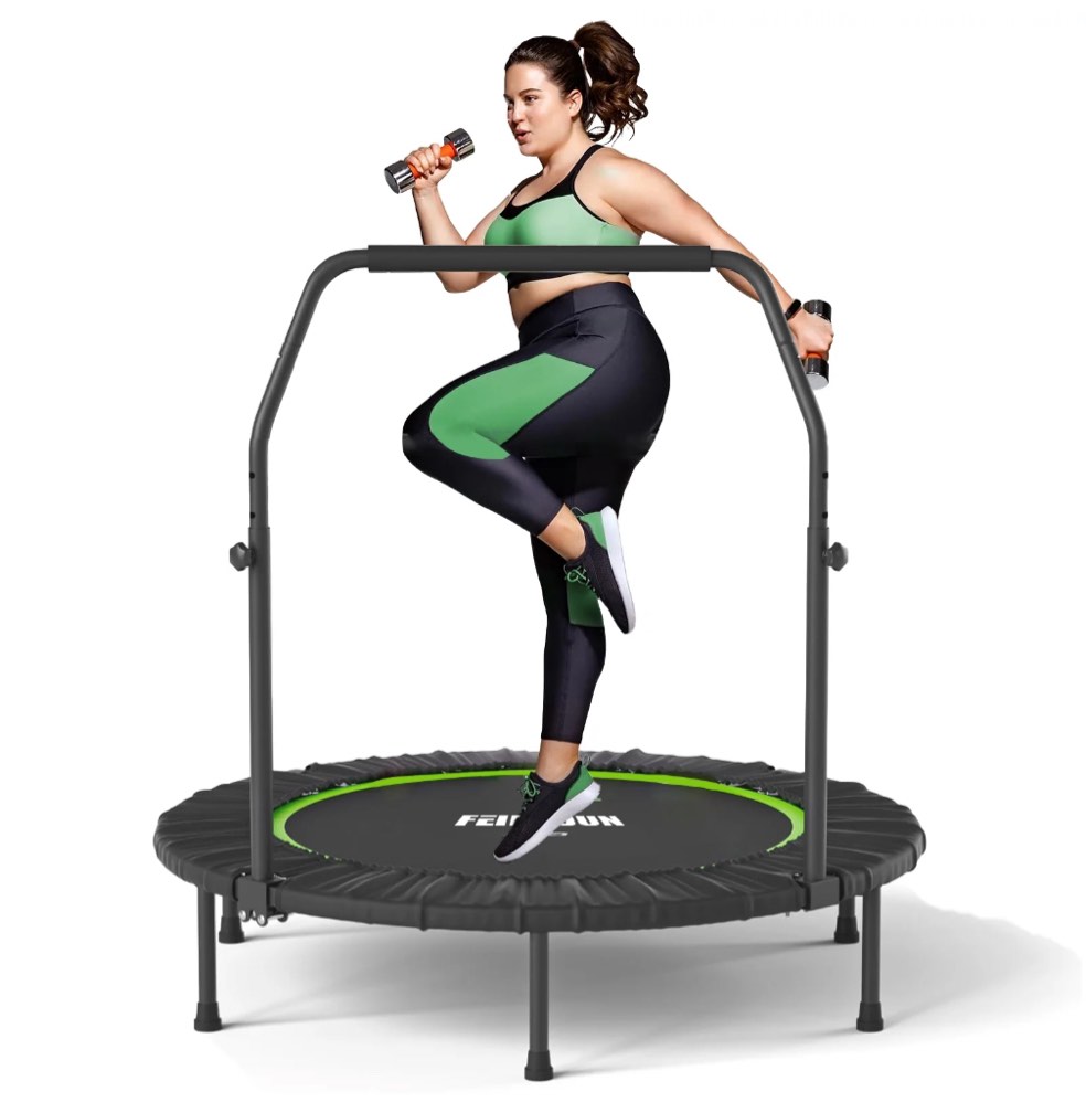 48" Foldable Mini Trampoline Max Load 450lbs, Fitness Rebounder with Adjustable Foam Handle, Exercise Trampoline for Adults/Kids Indoor/Garden Workout
