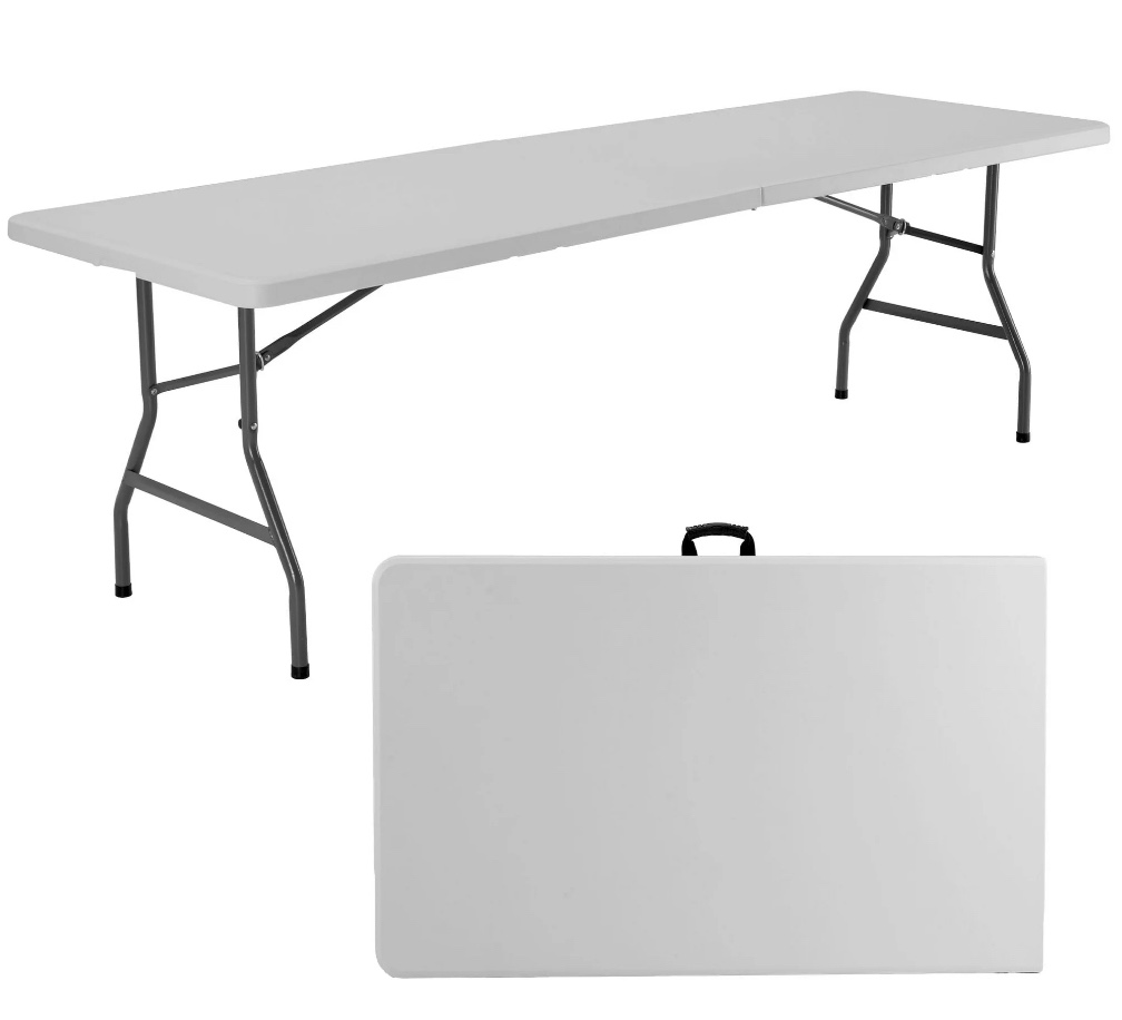 edx Folding Table, Outdoor Indoor Heavy Duty Portable with Carrying Handle for Camping, White,29.92"W x 94.49"D x 29.13"H
