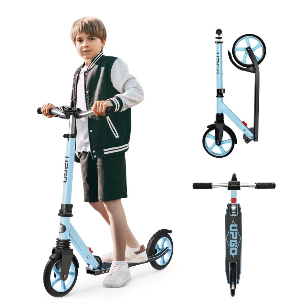 UPGO Kick Scooter for Ages 6+, Kids, Teens & Adults, 240 lb Max Load, Foldable, 8-Inch Wheels,Blue