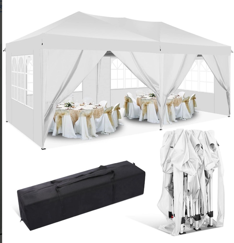 HOTEEL 10x20 Pop up Canopy Tent, Protable Canopy Tent with 6 Sidewalls Waterproof Commercial Pop up Tent for Parties, Wedding, Camping, Courtyard with Carry Bag,White