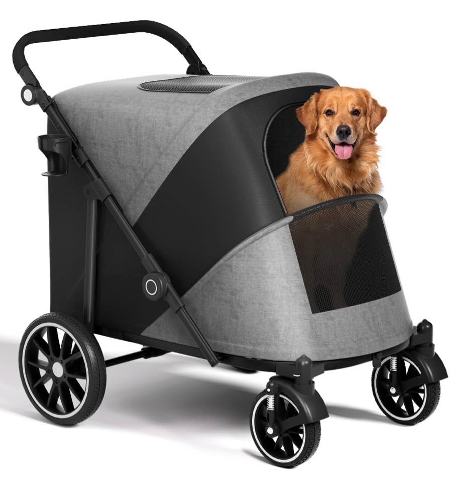 Zoolike XL Dog Stroller, Dual Access 4 Wheel Extra Large Pet Cage Foldable Travel Jogging Carriage Stroller for 2 Dogs,Max 200 Lbs
