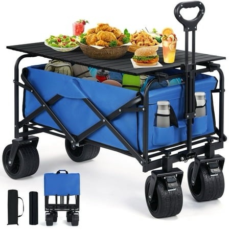 Firstness Heavy Duty Collapsible Wagon Cart with Tabletop Foldable Utility Wagon with Table for Camping Picnics Beach Trips Outdoor Events and Sho