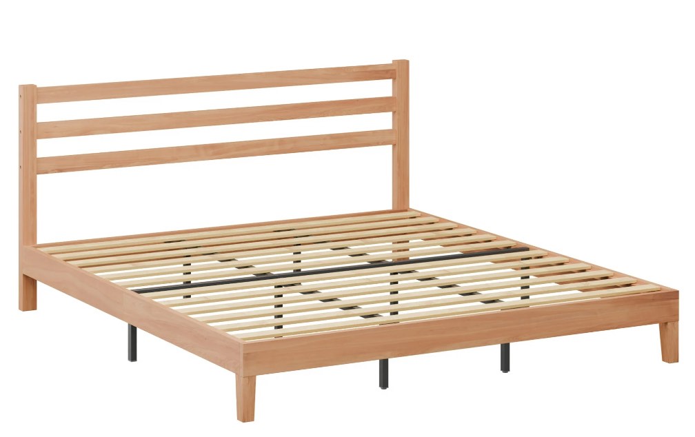 EDX Wood Queen Size Bed Frame with Headboard - Walnut Finish, Solid Wood Slat Support System, No Box Spring Required