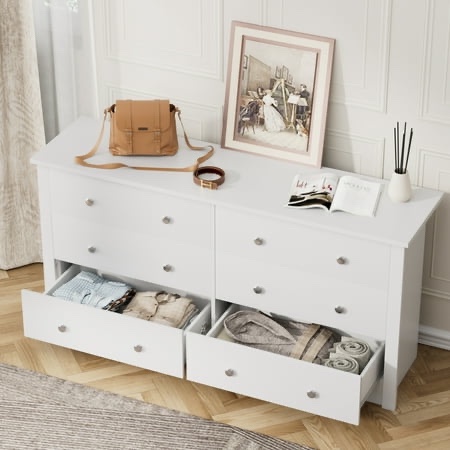 Homall 6 Drawer Double Dresser Modern Wood Chest of Drawer for Living Room Bedroom White