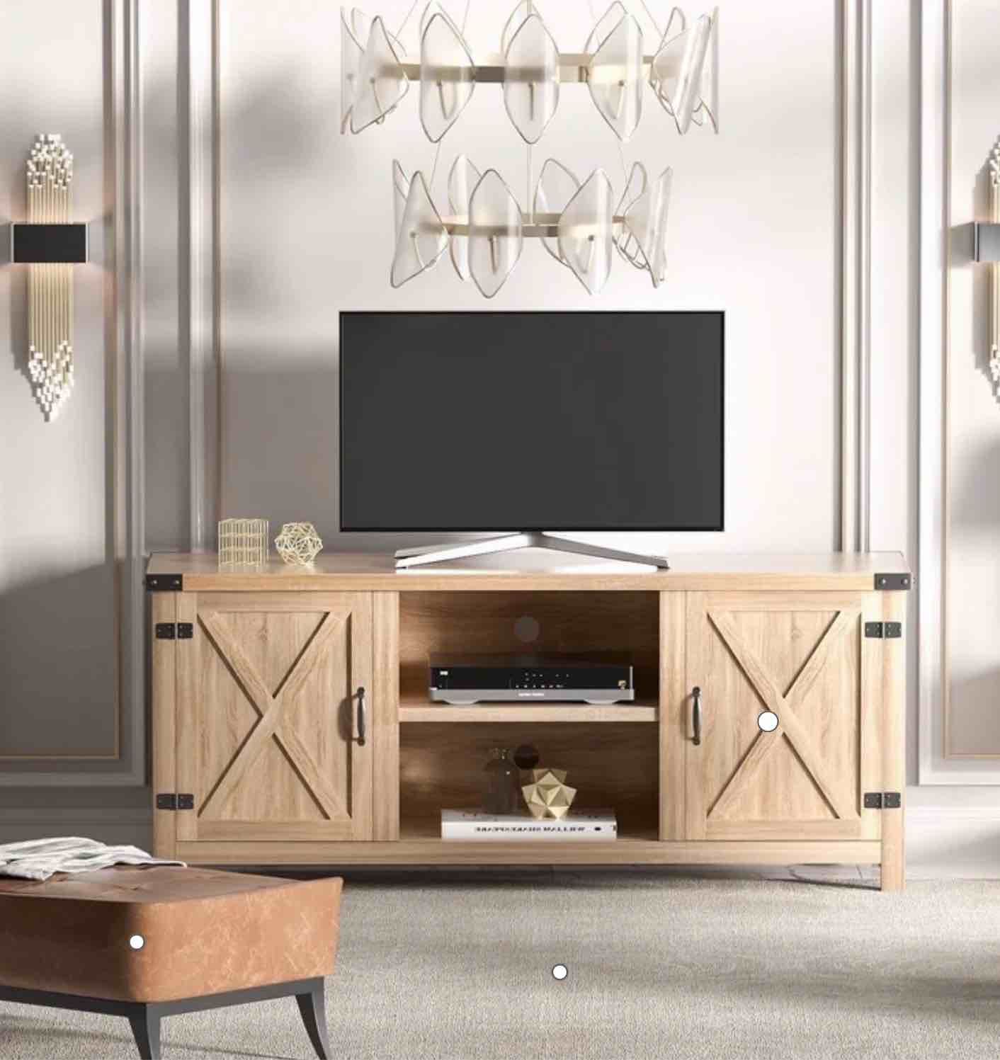 Homall Farmhouse TV Stand Rustic Barn Two-Door TV Cabinet for TVs up to 65   Oak