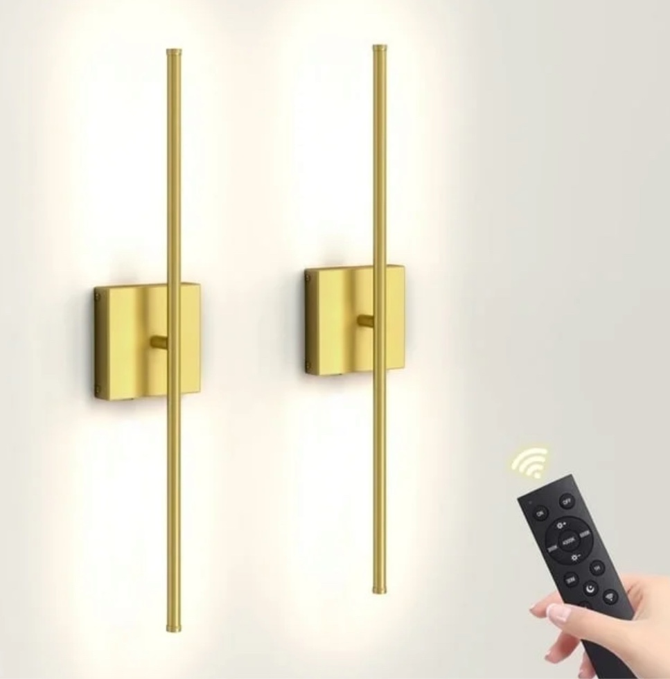 HOYOFOL Touch Light Cordless Wall Sconces, LED Rechargeable Lamp with Remote Control, Gold (2 Pack)