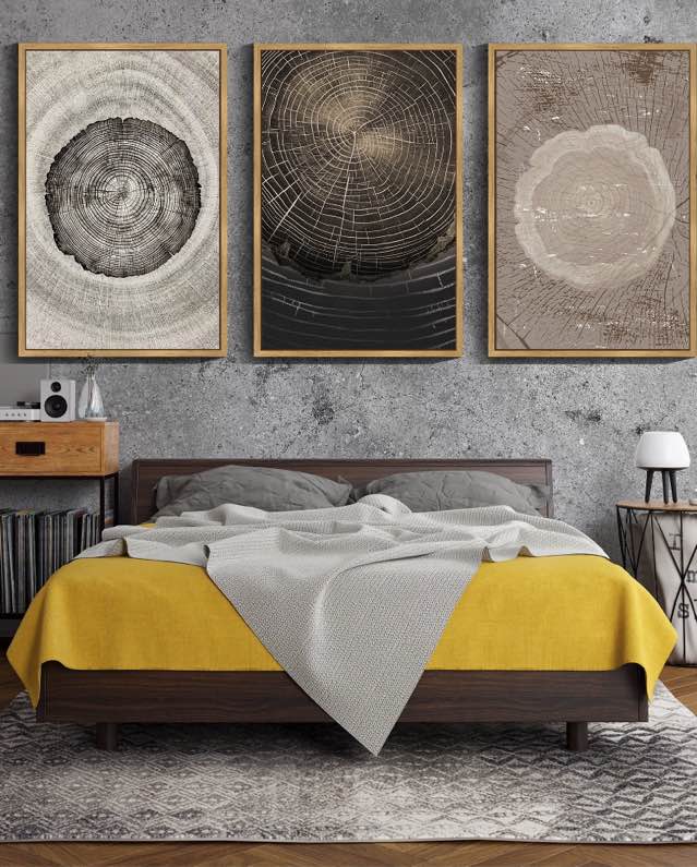 Vintage Wood Tree Rings Wall Art Farmhouse Rustic Framed Canvas Paintings Nature Artwork for Office Dining Room Hallway 24x36in Natural Framed