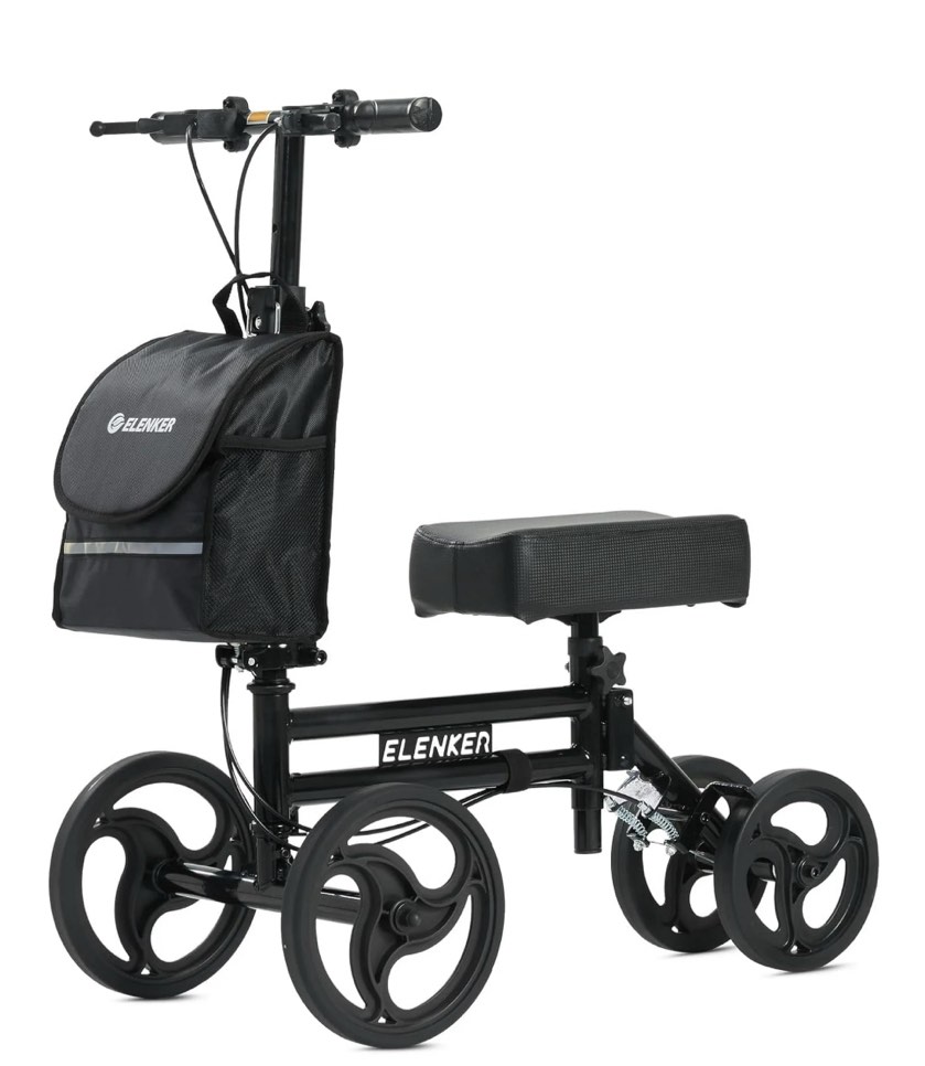 ELENKER Folding Knee Walker, Lightweight Knee Scooter for Ankle & Foot Injuries, Alternative to Crutches, Black