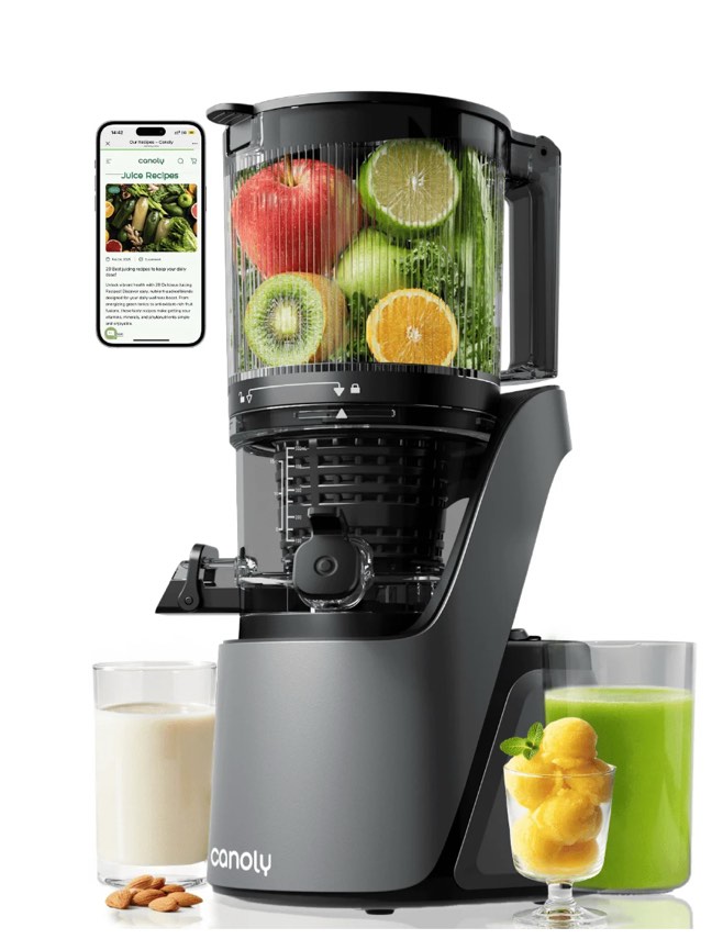 Canoly C16 Cold Press Juicer - 250W AC Brushless Motor for Whole Fruits Batch Juicing, Quiet Slow Juicing, BPA-Free, Easy Clean,Black