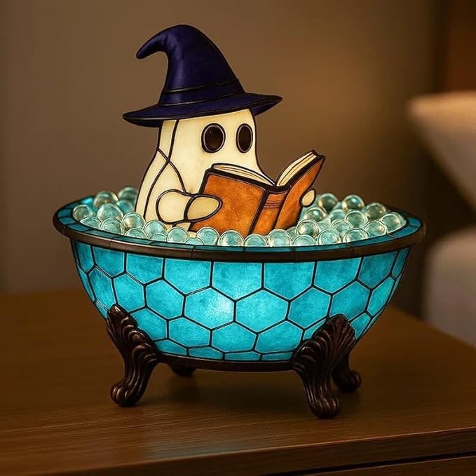 Clussbin Halloween Party Ghost Bubble Bath Lamp, Halloween Ghost Night Light, Cute LED Lamp for Bathroom Decor, Ghost-Themed Bathtub Lamp for Halloween Party or Gift (B)