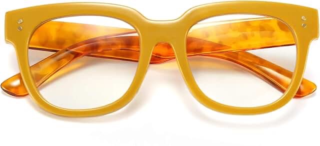 FEISEDY Retro Square Thick Big Frame Blue Light Blocking Reading Glasses Anti Glare Digital Eyestrain Reader B2523 (Mix Amber, 3.00x)
