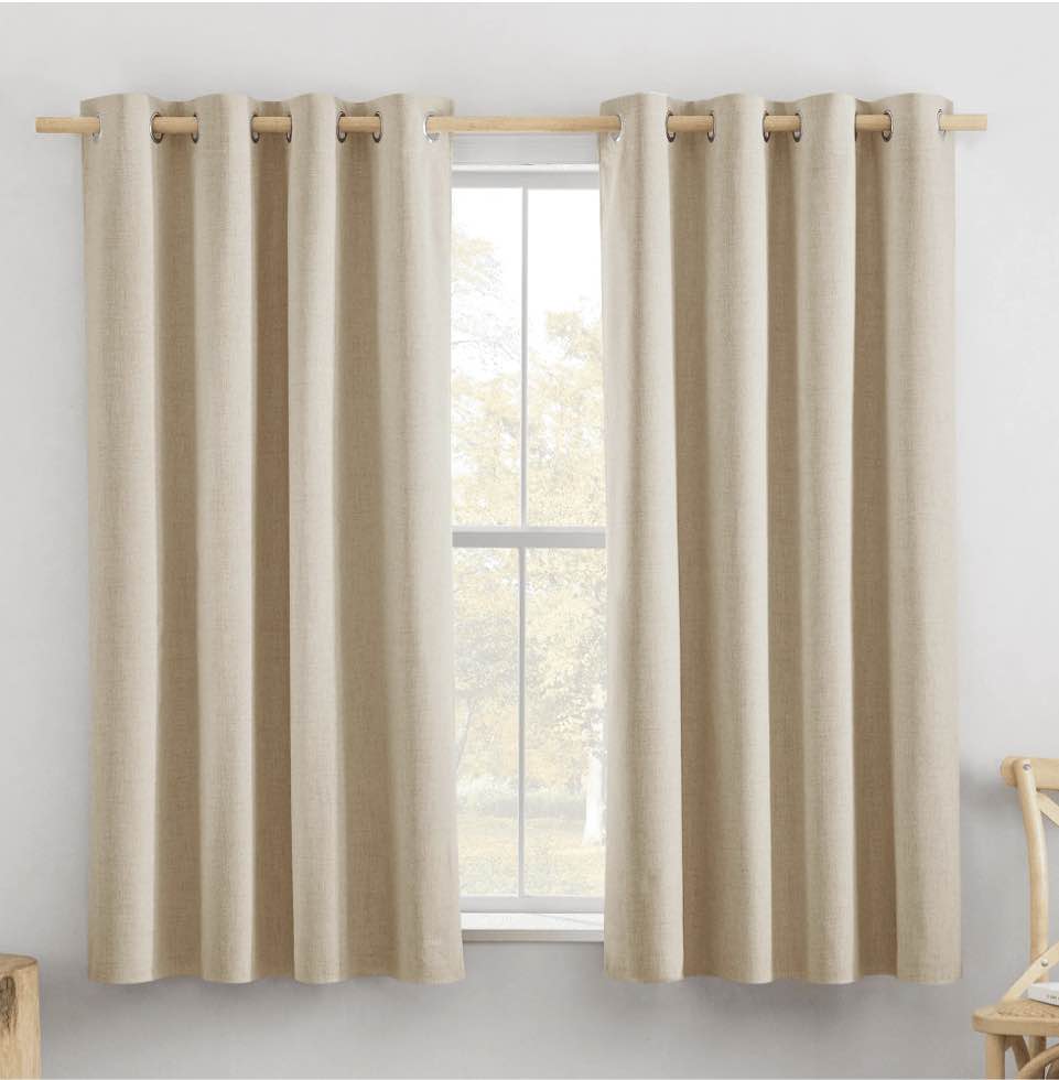 NICETOWN Cream Faux Linen 100% Blackout Curtains for Living Room, Full Room Darkening Thermal Insulated Soundproof Grommet Drapes, 52"x 63", 2 Panels