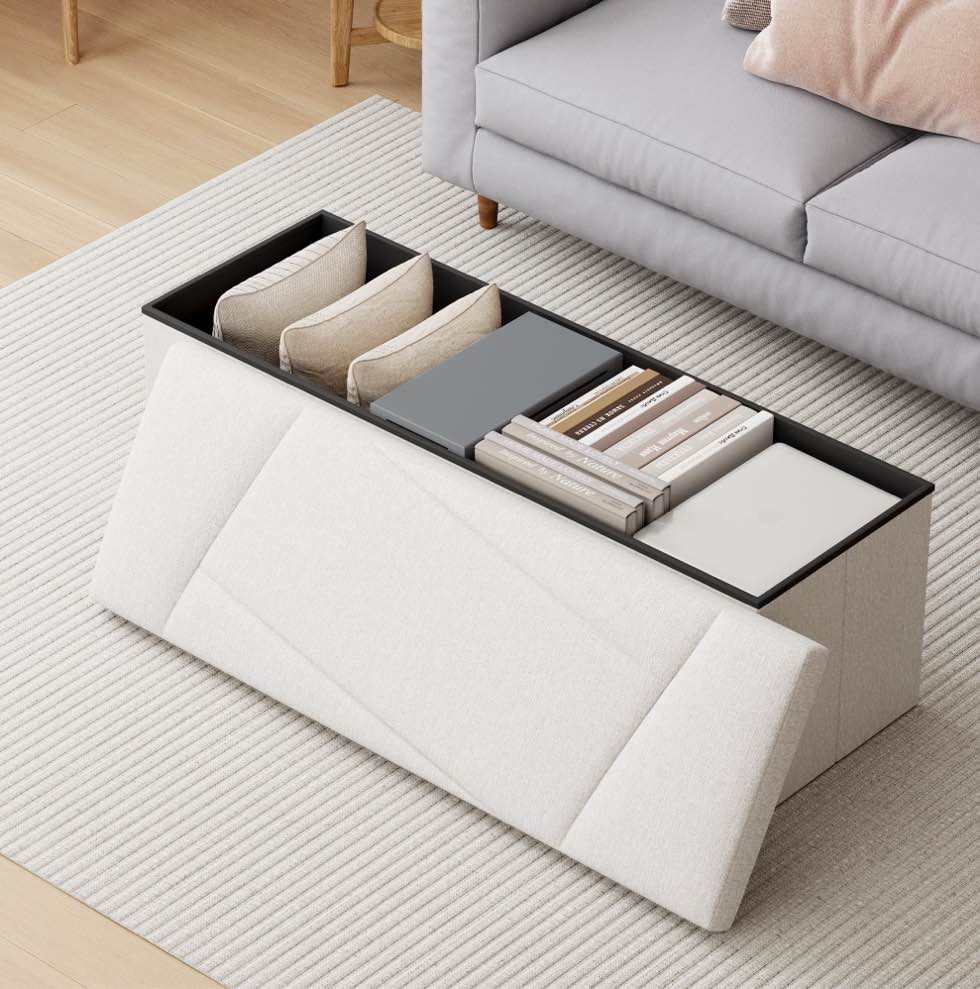 ZETDIY 43" Ottoman with Storage Folding Bench with Detachable,  Beige