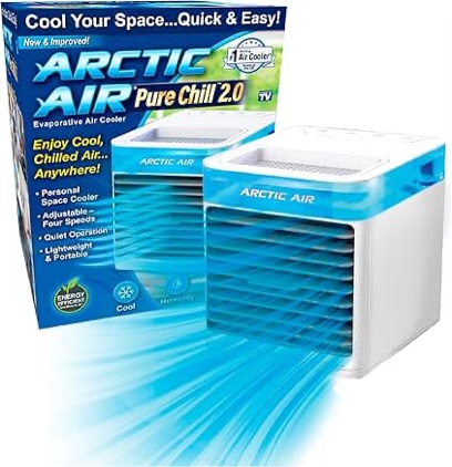 Arctic Air Pure Chill 2.0 Evaporative Air Cooler by Ontel - Powerful, Quiet, Lightweight and Portable Space Cooler with Hydro-Chill Technology For Bedroom, Office, Living Room & More,Blue