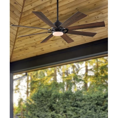 Harbor Breeze Talamore 60-in Color-Changing Integrated LED Outdoor Downrod or Flush Mount Matte Black with Auburn/Weathered Oak Blades Ceiling Fan With Light - Remote Included ( 8 -Blade )
