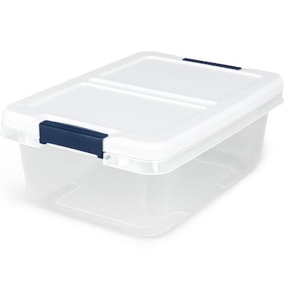 Project Source Small 3.75 -Gallons ( 15 -Quarts ) Clear base with white lid Stackable Tote with Latching lid