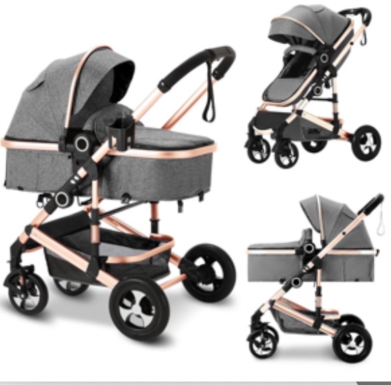 AILEEKISS 3-in-1 Convertible Baby Stroller with Big Seat and Adjustable Canopy, 24 Pound, Rose Gold