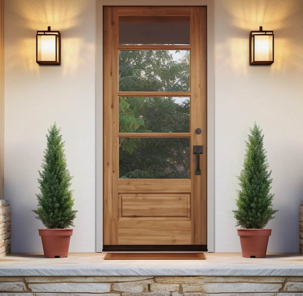 Artificial Cedar Tree 2 Pack 3 ft Outdoor Artificial Topiary Cedar Plants Fake Tree UV Rated Potted Plants for Porch Decor Faux Pine Tree for Perfect Housewarming Gift