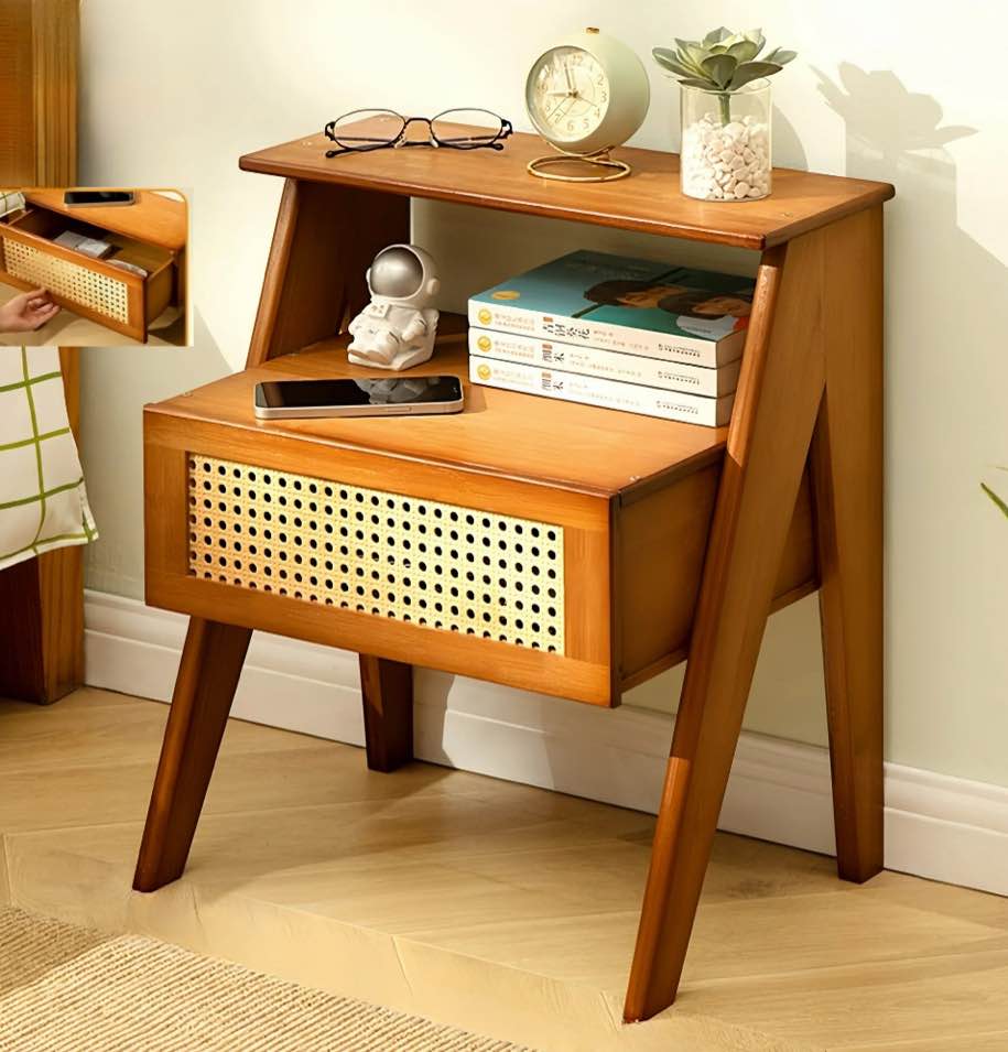 MEHOOM Bamboo Small Nightstand with Drawer - Rustic End Table for Bedroom & Dorm, 17x12x20 Inches