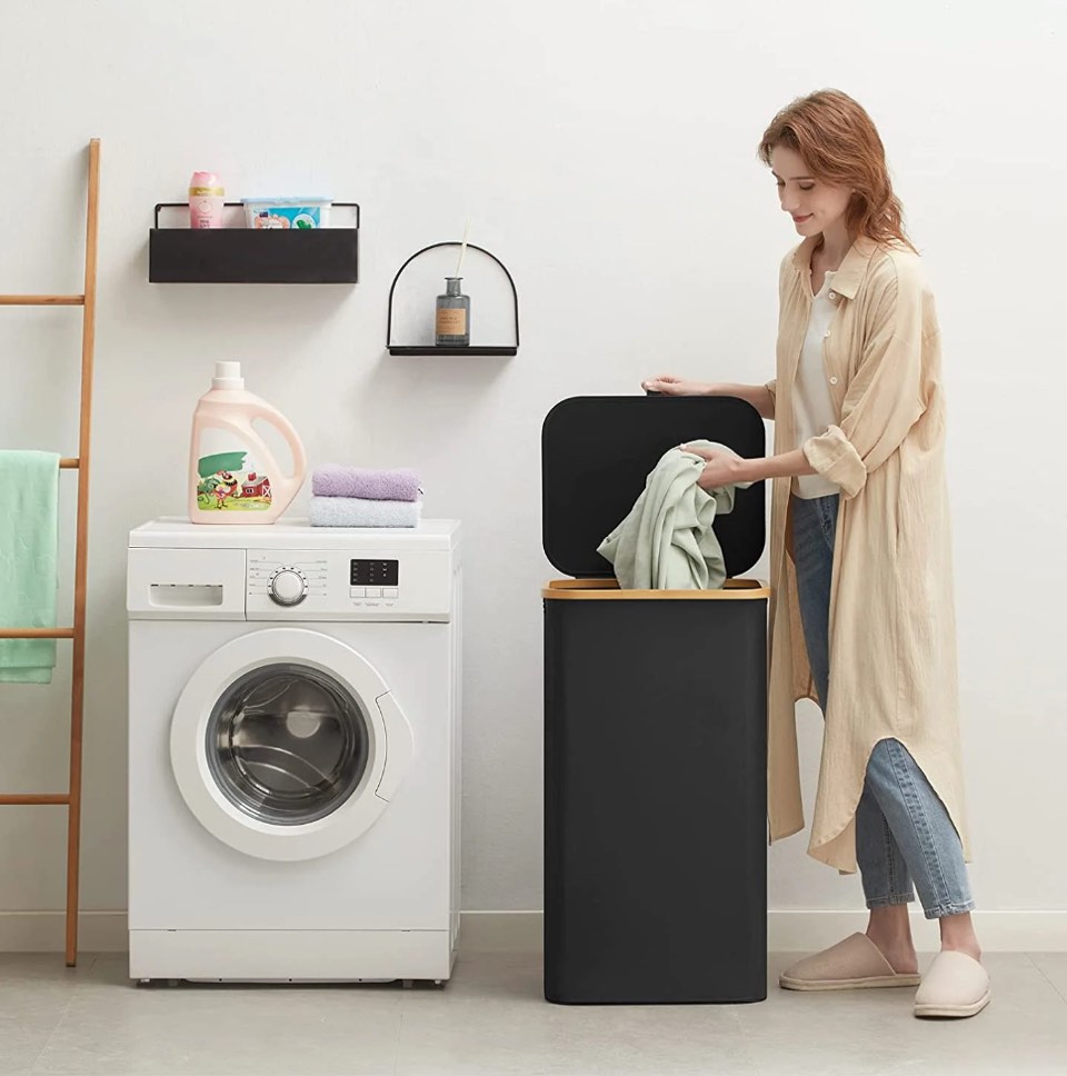 Lifewit 100L*2 Laundry Basket with Lid  Clothes Hampers for Laundry with Handles Removable Bag  Black