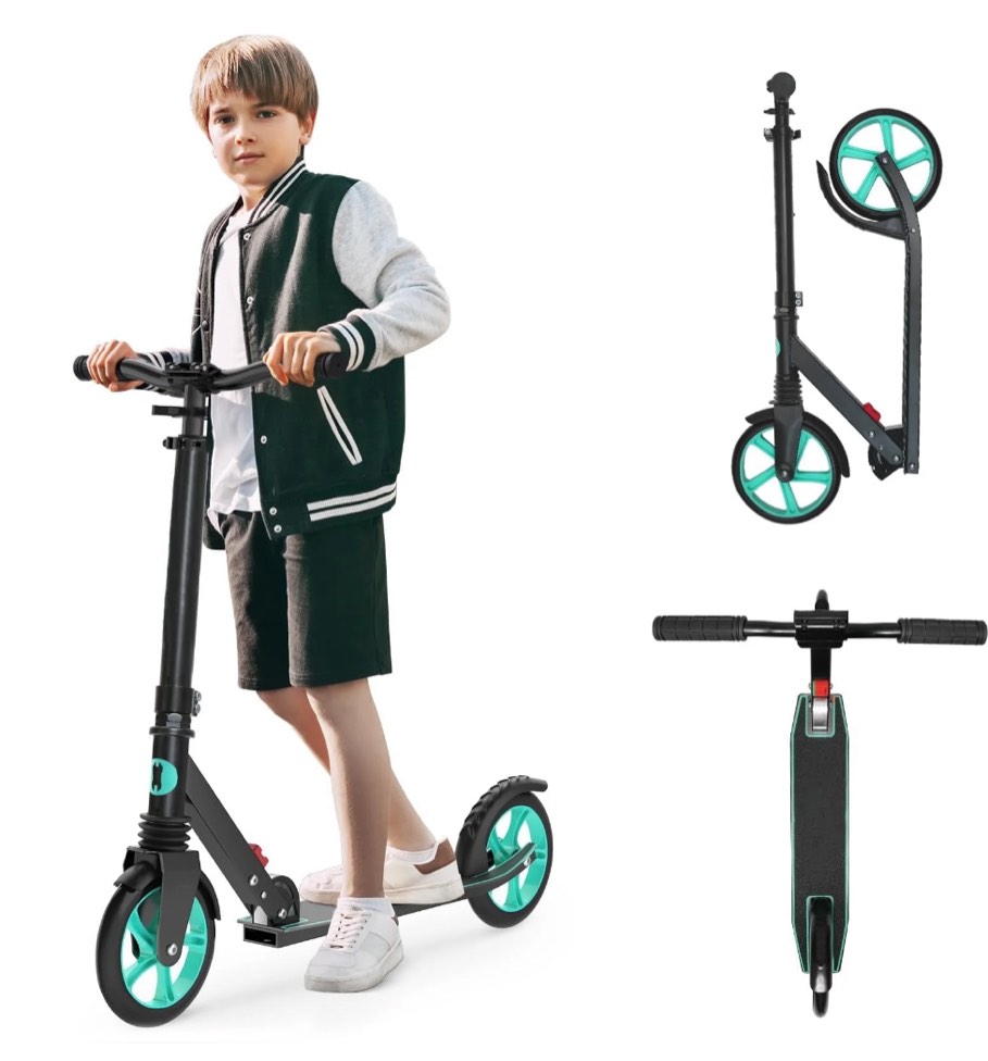 UPGO Kick Scooter for Teens, Kids & Adults, Max 240 lbs, Foldable, 8-Inch Wheels, 4 Adjustable Levels, Aqua