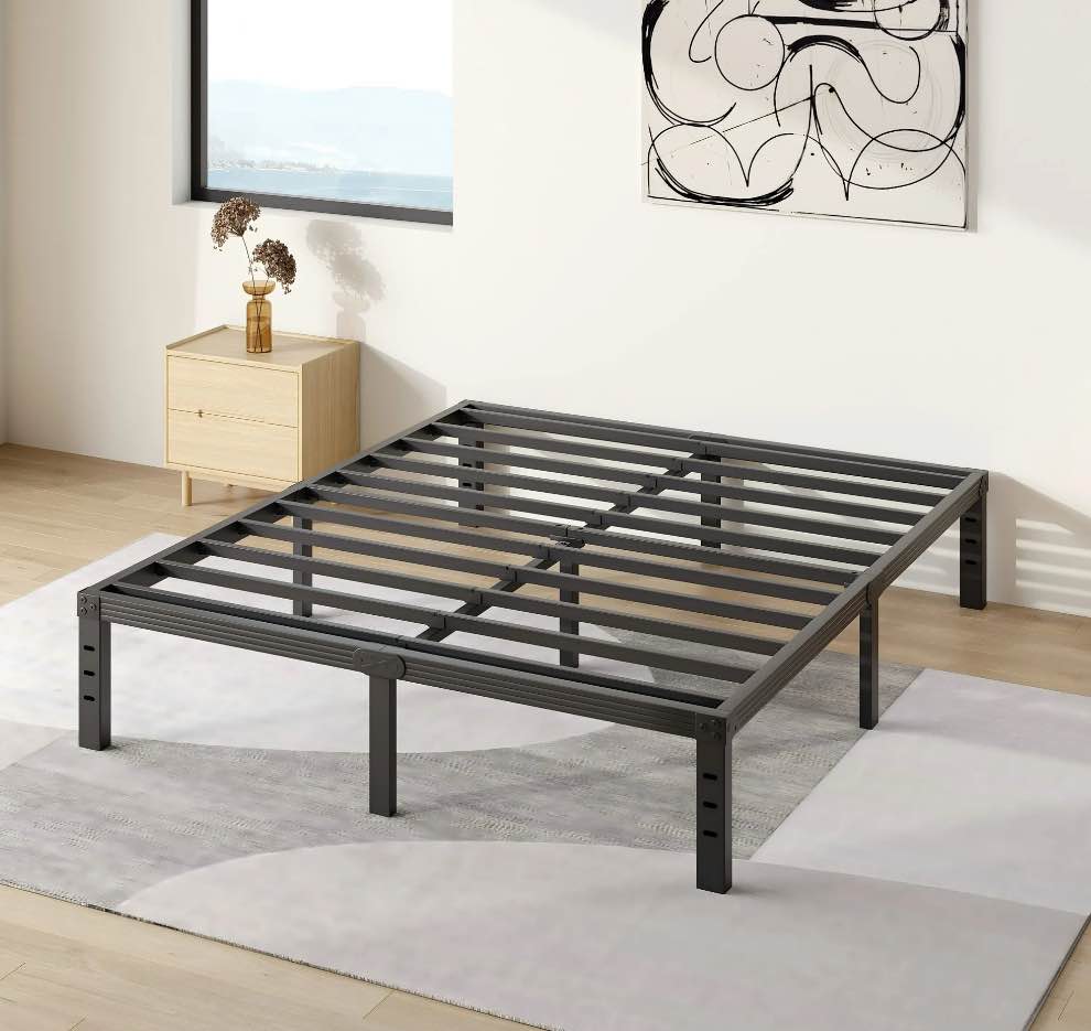 COMASACH 14 inch Full Bed Frame, Easy Assembly, No Box Spring Needed, Heavy Duty Metal Platform Full Size, Noise Free, Black