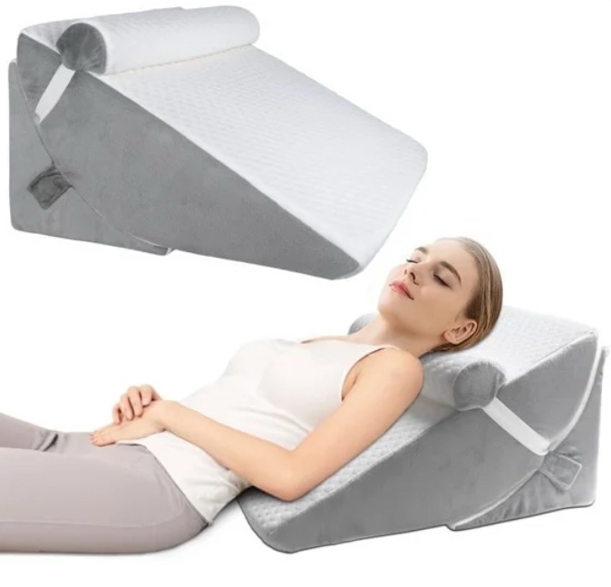 3Pcs Orthopedic Bed Wedge Pillow Set for Sleeping, Folding Foam Triangle Pillow with Headrest for Leg Elevation, Sleep Apnea, Acid Reflux, Snoring, Adjustable Incline Cushion with Washable Cover