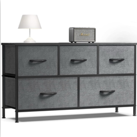 ZUNMOS 5 Drawer Fabric Dresser for Bedroom, Chest of Drawer Organizer Storage Cabinet for Closet, Entryway, Grey