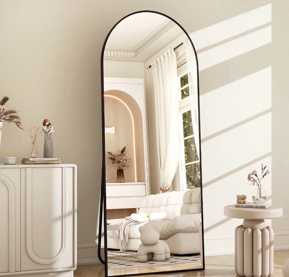 BEAUTYPEAK 64"x 21" Full Length Mirror Arched Standing Floor Mirror Full Body Mirror, Black