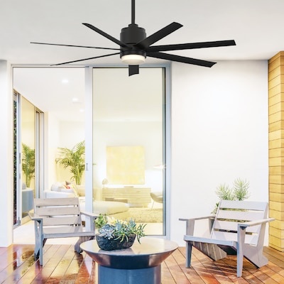  Fanimation Studio Collection Blitz 56-in Integrated LED Outdoor Black with Black Blades Ceiling Fan With Light ( 7 -Blade ) 