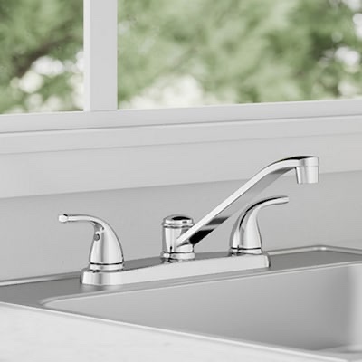Project Source Dover Chrome Double Handle Deck-mount Kitchen Faucet ( Deck Plate Included )