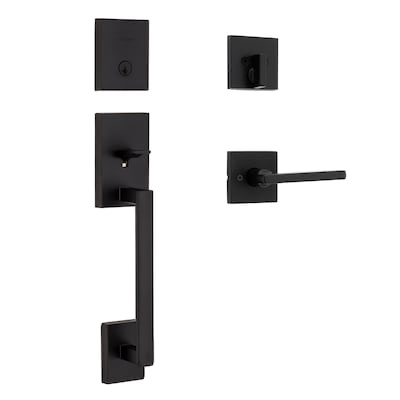 Kwikset Signature Series San Clemente Matte Black Single-Cylinder Keyed Entry Door Handleset with Halifax Lever and SmartKey 