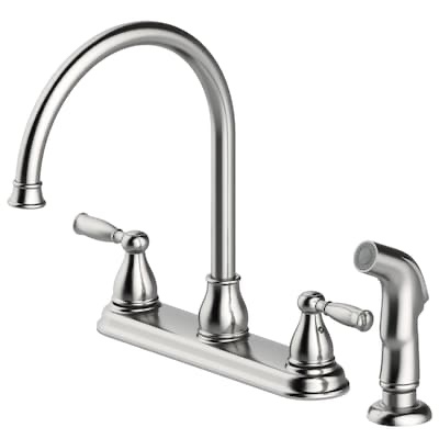 Project Source Brice Stainless steel Double Handle Deck-mount Kitchen Faucet ( Deck Plate Included ) ( Side Sprayer Included ) 