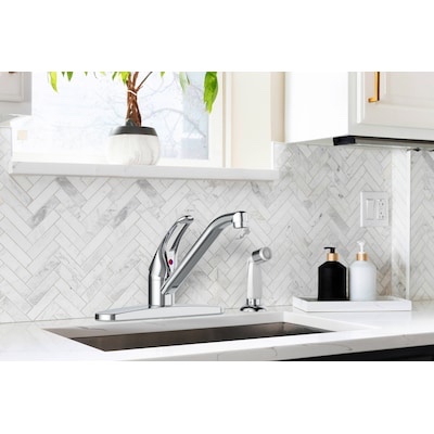 Project Source Wakebridge Polished chrome Single Handle Deck-mount Kitchen Faucet ( Deck Plate Included ) ( Side Sprayer Included ) 