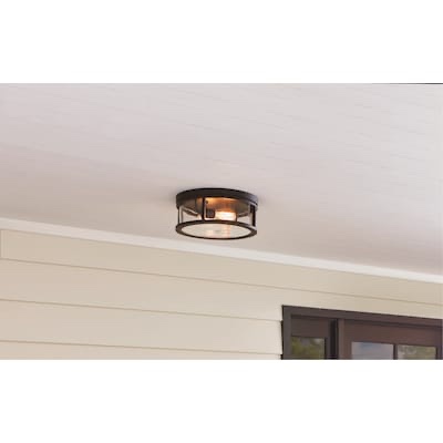 allen + roth salem 2 -light 13-in matte black indoor/outdoor flush mount light