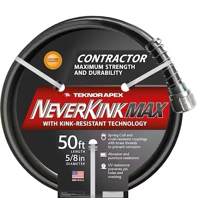 neverkink max teknor apex 5/8-in x 50-ft contractor -duty kink free vinyl black coiled hose 