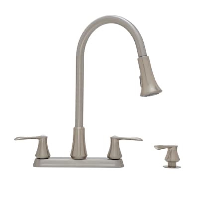 Project Source Stainless Steel Double Handle Deck-mount Pull-down Kitchen Faucet with Sprayer ( Deck Plate Included ) (Soap Dispenser Included)