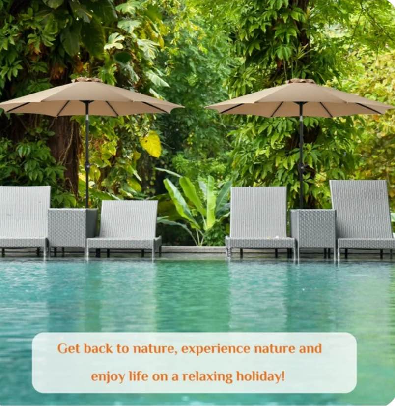 CONCETTA 9FT Patio Umbrella w/ Tilt & Crank, UV Protection, Khaki - Garden, Beach, Outdoor Us