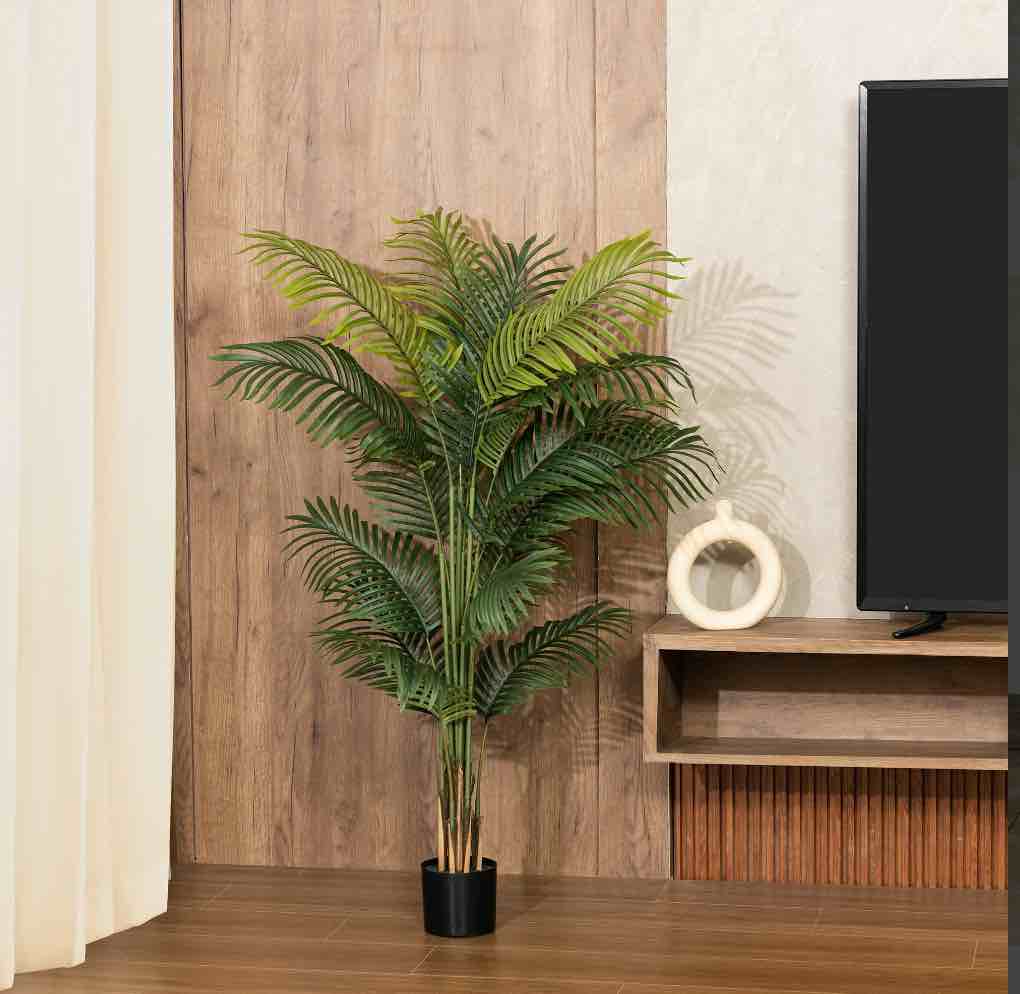 Artificial Plants, 5ft Fake Palm Tree, Pre Potted Faux Greenry Tree for Home Decor Office House Living Room Indoor Outdoor, Big Fake Plants Fake House Plants