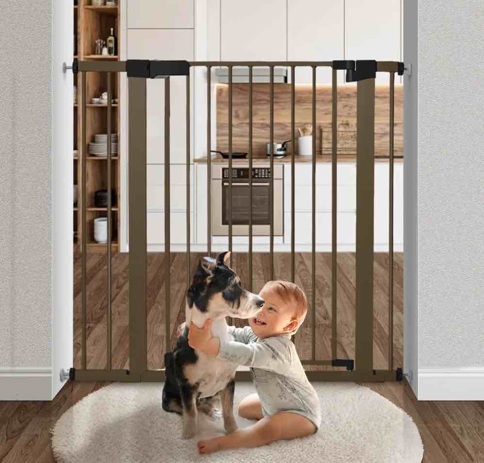 Baby Gate,36" Extra Tall, 29.5-40.6" Wide Baby Safety Gate for Stairs, Age Group 6 to 36 Months,Brown