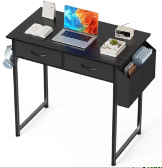 CONCETTA 32 Inch Small Desk with Fabric Drawers for Adult, Vanity Desk with Storage for Bedroom, Black